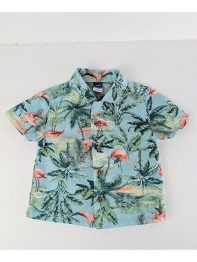 Old Navy Boys Tropical Flamingo Button-Down Shirt (Size: 3-6M)